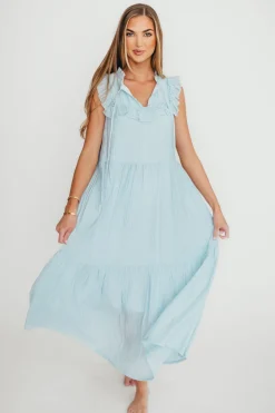 Discount Worth Collective Brynn Ruffle Tiered Midi Dress in Blue