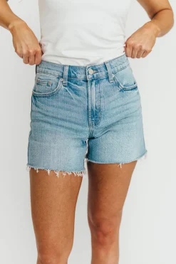Online Worth Collective Callie Longer Length Shorts in Light Denim