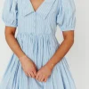Clearance Worth Collective Camilla Pinstripe Collared V-Neck Mini Dress in Blue