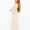 Online Worth Collective Camille Mesh Gathered Side Seam Maxi Dress in Nude Multi Floral - Bump