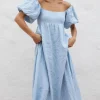 Fashion Worth Collective Candace Maxi Dress in Light Blue - 100% Linen - Bump Friendly (Low Sto