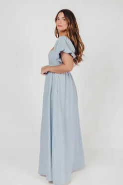 Fashion Worth Collective Candace Maxi Dress in Light Blue - 100% Linen - Bump Friendly (Low Sto
