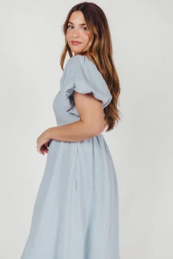 Fashion Worth Collective Candace Maxi Dress in Light Blue - 100% Linen - Bump Friendly (Low Sto