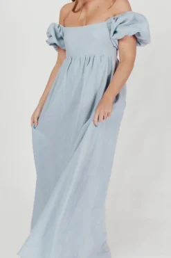 Fashion Worth Collective Candace Maxi Dress in Light Blue - 100% Linen - Bump Friendly (Low Sto