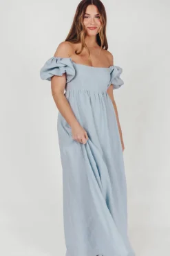 Fashion Worth Collective Candace Maxi Dress in Light Blue - 100% Linen - Bump Friendly (Low Sto