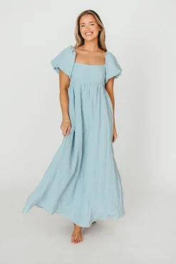 Fashion Worth Collective Candace Maxi Dress in Light Blue - 100% Linen - Bump Friendly (Low Sto