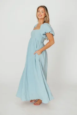Fashion Worth Collective Candace Maxi Dress in Light Blue - 100% Linen - Bump Friendly (Low Sto