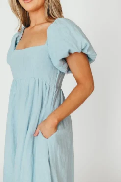 Fashion Worth Collective Candace Maxi Dress in Light Blue - 100% Linen - Bump Friendly (Low Sto
