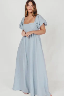 Fashion Worth Collective Candace Maxi Dress in Light Blue - 100% Linen - Bump Friendly (Low Sto