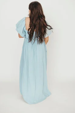 Fashion Worth Collective Candace Maxi Dress in Light Blue - 100% Linen - Bump Friendly (Low Sto