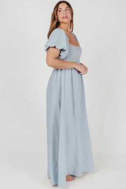 Fashion Worth Collective Candace Maxi Dress in Light Blue - 100% Linen - Bump Friendly (Low Sto