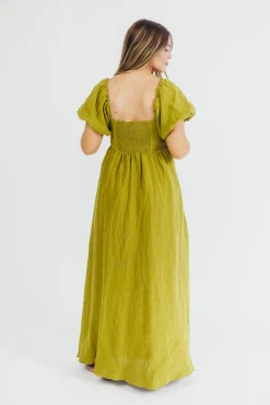 Hot Worth Collective Candace Maxi Dress in Olive - 100% Linen - Bump Friendly