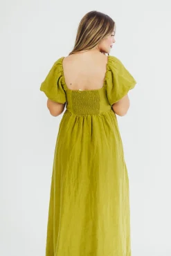 Hot Worth Collective Candace Maxi Dress in Olive - 100% Linen - Bump Friendly