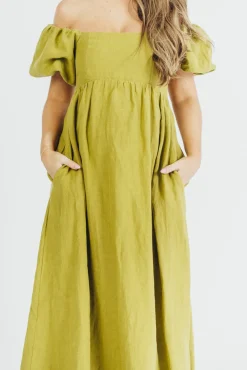 Hot Worth Collective Candace Maxi Dress in Olive - 100% Linen - Bump Friendly