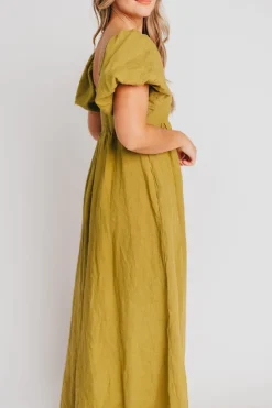 Hot Worth Collective Candace Maxi Dress in Olive - 100% Linen - Bump Friendly