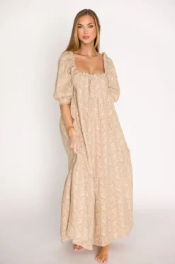 Discount Worth Collective Cara 100% Cotton Maxi Dress in Mocha - Bump Friendly (XS-XL)