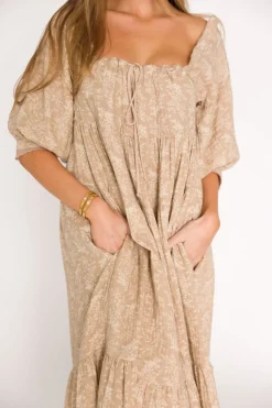 Discount Worth Collective Cara 100% Cotton Maxi Dress in Mocha - Bump Friendly (XS-XL)