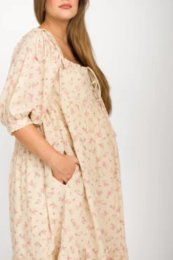 Online Worth Collective Cara 100% Cotton Maxi Dress in Pink/Brown Floral