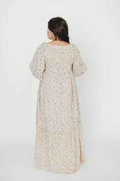 Online Worth Collective Cara 100% Cotton Maxi Dress in Pink/Brown Floral