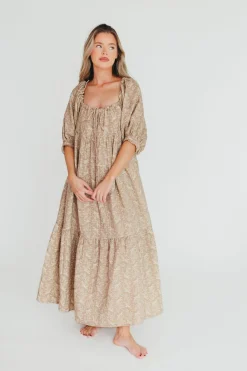 Discount Worth Collective Cara 100% Cotton Maxi Dress in Mocha - Bump Friendly (XS-XL)