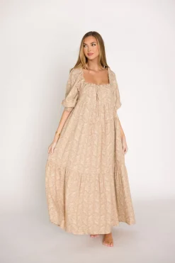Discount Worth Collective Cara 100% Cotton Maxi Dress in Mocha - Bump Friendly (XS-XL)