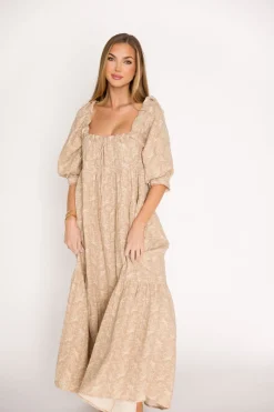 Discount Worth Collective Cara 100% Cotton Maxi Dress in Mocha - Bump Friendly (XS-XL)