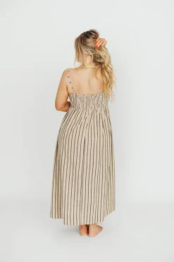 Outlet Worth Collective Carley Cotton & Linen Maxi Dress in Beige/Charcoal Stripe - Bump Frien