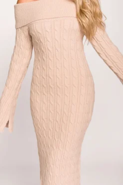 Best Worth Collective Carley Off-the-Shoulder Cable Knit Maxi Dress in Oatmeal