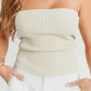 Hot Worth Collective Carmen Ribbed Knit Tube Top in Cream