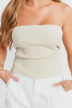 Hot Worth Collective Carmen Ribbed Knit Tube Top in Cream