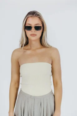Hot Worth Collective Carmen Ribbed Knit Tube Top in Cream