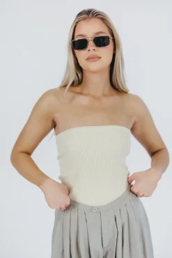 Hot Worth Collective Carmen Ribbed Knit Tube Top in Cream
