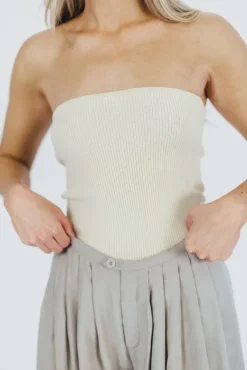 Hot Worth Collective Carmen Ribbed Knit Tube Top in Cream