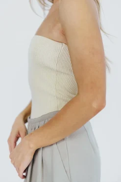 Hot Worth Collective Carmen Ribbed Knit Tube Top in Cream