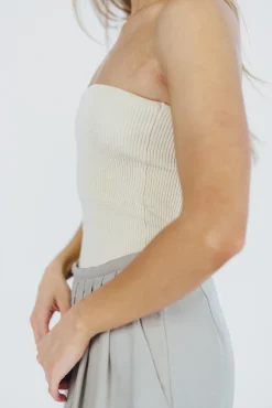 Hot Worth Collective Carmen Ribbed Knit Tube Top in Cream