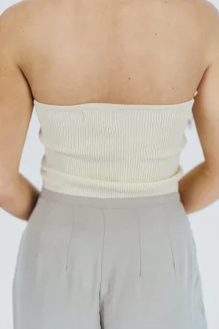 Hot Worth Collective Carmen Ribbed Knit Tube Top in Cream