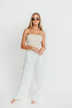 Hot Worth Collective Carmen Ribbed Knit Tube Top in Cream