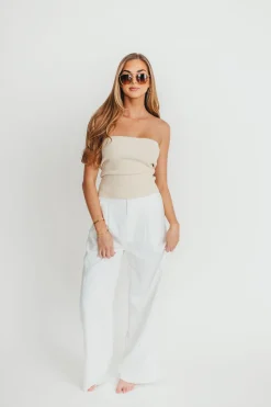 Hot Worth Collective Carmen Ribbed Knit Tube Top in Cream