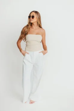 Hot Worth Collective Carmen Ribbed Knit Tube Top in Cream