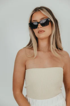 Hot Worth Collective Carmen Ribbed Knit Tube Top in Cream