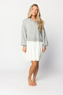 Online Worth Collective Caroline Hoodie/Babydoll Mini Dress in Heather Grey/Off-White