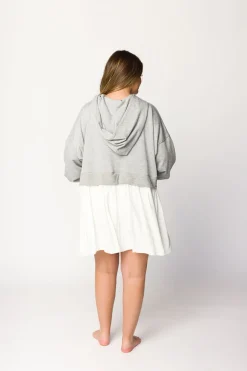 Online Worth Collective Caroline Hoodie/Babydoll Mini Dress in Heather Grey/Off-White