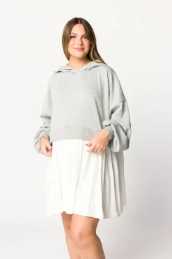 Online Worth Collective Caroline Hoodie/Babydoll Mini Dress in Heather Grey/Off-White