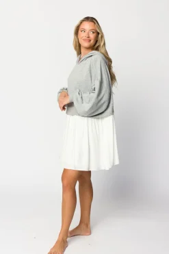 Online Worth Collective Caroline Hoodie/Babydoll Mini Dress in Heather Grey/Off-White