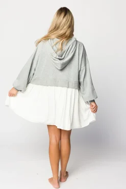 Online Worth Collective Caroline Hoodie/Babydoll Mini Dress in Heather Grey/Off-White