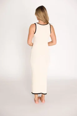 Fashion Worth Collective Casey Contrast Button-Down Midi Dress in Cream/Black