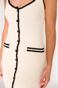 Fashion Worth Collective Casey Contrast Button-Down Midi Dress in Cream/Black