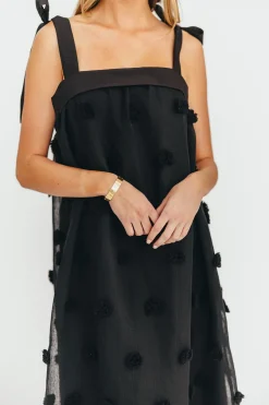 Online Worth Collective Catalina Blossom Embroidery Tie Strap Midi Dress in Black