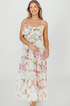 Sale Worth Collective Cecile Bow Front Maxi Dress in Cream/Multi Floral
