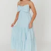 Discount Worth Collective Cecile Bow Front Maxi Dress in Blue - 100% Cotton